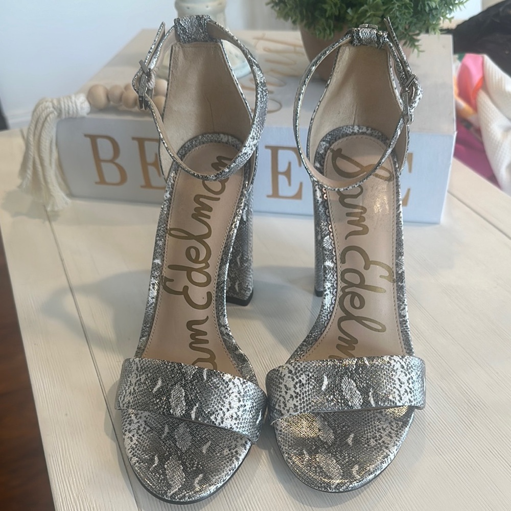 Sam Edelman Silver Stiletto Heels with Lace-Up Design